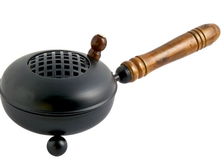 Metal Censer Burner with Wooden Handle - 10"L, 3.5"H, 4.5"D